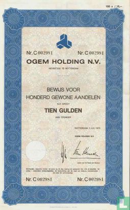 Ogem Holding N.V., Bewijs voor honderd gewone aandelen elk groot tien gulden