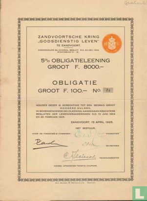 Zandvoortse Kring "Godsdienstig Leven", Obligatie groot 100,= Gulden 