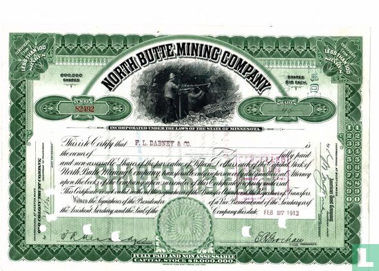 North Butte Mining Company, Certificate for less than 100 shares, Capital stock