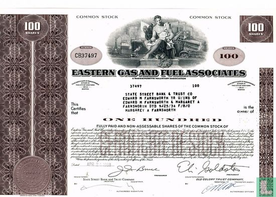 Eastern Gas and Fuel Associates, Certificate for 100 shares, Common stock