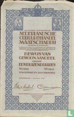 Nederlandsche Cultuur en Handel Maatschappij, Bewijs van gewoon aandeel, 1.000,= Gulden