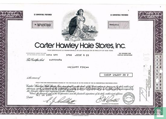 Carter Hawley Hale Stores, Certificate for less than 100 shares, Convertible preferred stock