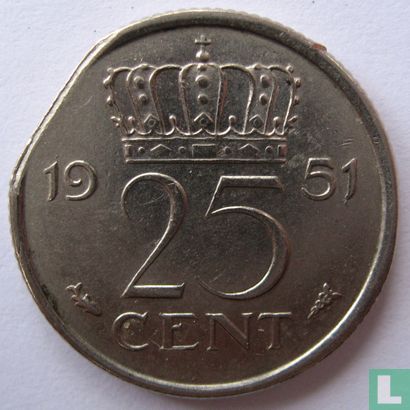 Netherlands 25 cent 1951 (misstrike) - Image 1