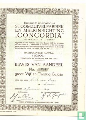 Stoomzuivelfabriek en Melkinrichting "Concordia", Bewijs van aandeel, 25,= Gulden