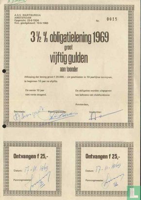 A.F.C. Wartburgia, 3 1/2 % obligatielening 1969, 50,= Gulden