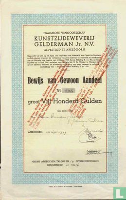 Kunstzijdeweverij Gelderman Jr. N.V., Bewijs van gewoon aandeel, 500,= Gulden
