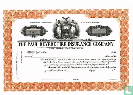 The Paul Revere Fire Insurance Company, Odd share certificate, Capital stock, Blankette