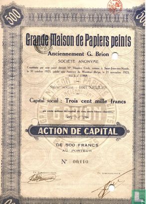 Grande Maison de Papiers Peints, Action de capital de 500 francs au porteur