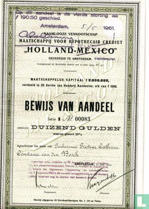 Maatschappij voor Hypothecair Crediet "Holland-Mexico", Bewijs van aandeel, 1.000,= Gulden