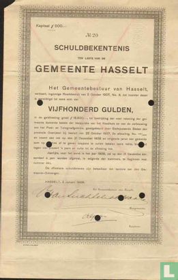Gemeente Hasselt, Schuldbekentenis, 500,= Gulden