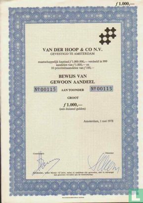 Van der Hoop & Co., Bewijs van gewoon aandeel, 1.000,= Gulden