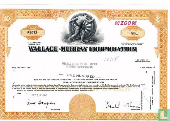 Wallace-Murray Corporation, Odd share certificate, $ 1,10 Cumulative Preferred stock, w/o par value