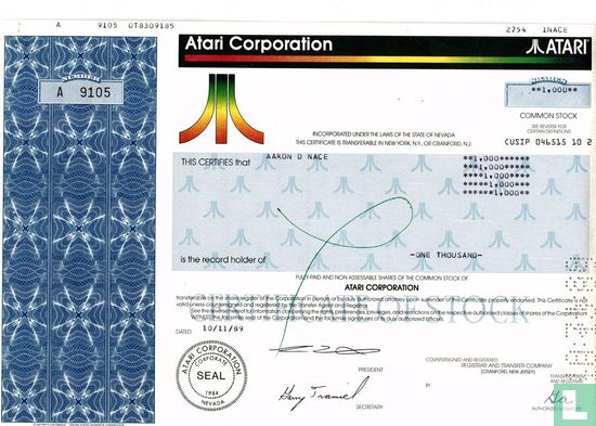 Atari Corporation, Odd share certificate, Common stock
