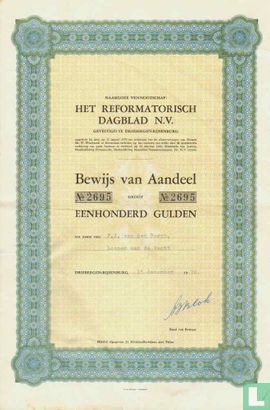 Het Reformatorisch Dagblad N.V., Bewijs van aandeel, 100,= Gulden