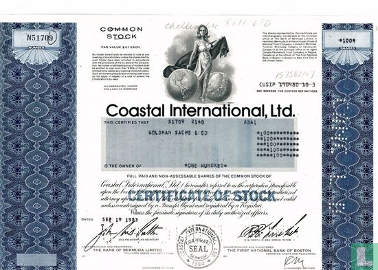 Coastal International, Ltd., Odd share certificate, Common stock