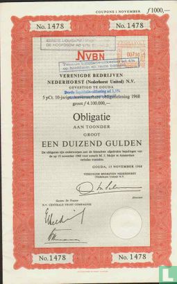 Verenigde Bedrijven Nederhorst N.V., Obligatie aan toonder, 1.000 Gulden