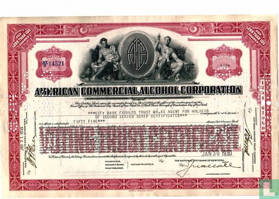 American Commercial Alcohol Corporation, Certificate for less than 100 shares, Common stock, Voting trust ceretificate