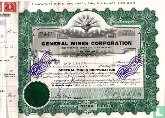 General Mines Corporation, Odd share certificate, Capital stock, $ 0,05