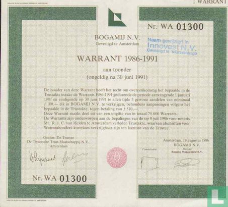 Bogamij, Warrant 1986-1991 aan toonder