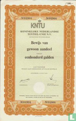 Koninklijke Nederlandse Textiel Unie, Bewijs van gewoon aandeel, 100 gulden