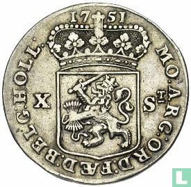 Holland 10 stuivers 1751 (geribbelde rand) - Afbeelding 1