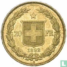 Zwitserland 20 francs 1892 - Afbeelding 1
