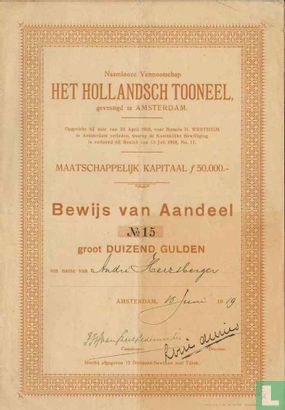 Het Hollandsch Tooneel, Bewijs van aandeel, 1.000,= Gulden