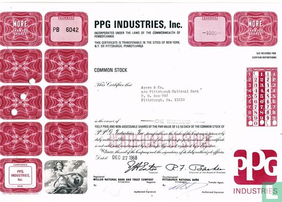PPG Industries, Inc., Certificate for more than 100 shares, Common stock, $ 2,50
