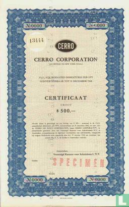 Cerro Corporation, Certificaat, 5 1/2% Subordinated Debenture, 500,= Gulden, Specimen
