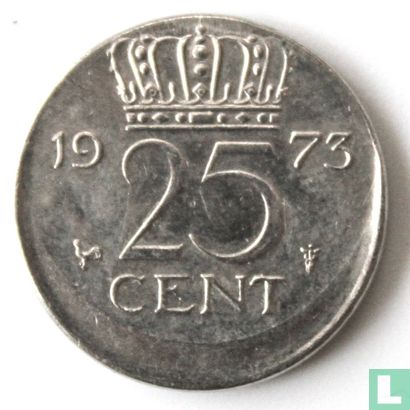 Netherlands 25 cent 1973 (misstrike) - Image 1
