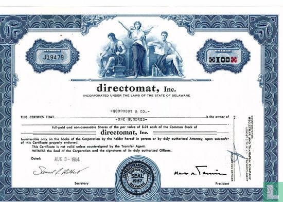 Directomat, Inc., Odd share certificate, Common stock, $ 0,01