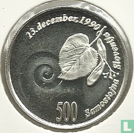 Slovénie 500 tolarjev 1991 (BE) "First anniversary Plebiscite on Independence" - Image 2
