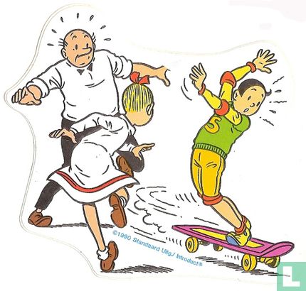 Introduct - Lambik en Wiske kijken naar een skateboard rijdende Suske.