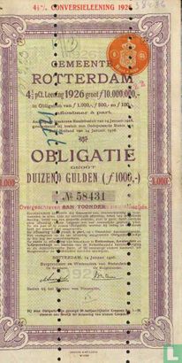 Gemeente Rotterdam,4 1/2 pCt. Leening 1926,  Obligatie, 1.000 Gulden