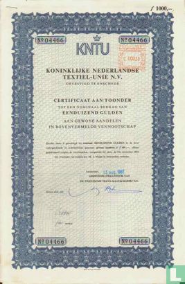 Koninklijke Nederlandse Textiel-Unie N.V., Certificaat aan toonder, 1.000,= Gulden