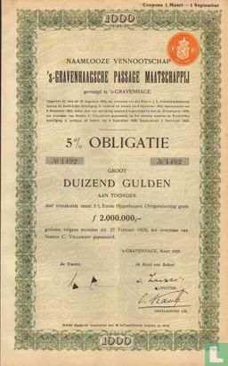 's-Gravenhaagsche Passage Maatschappij, 5% Obligatie, 1.000,= Gulden