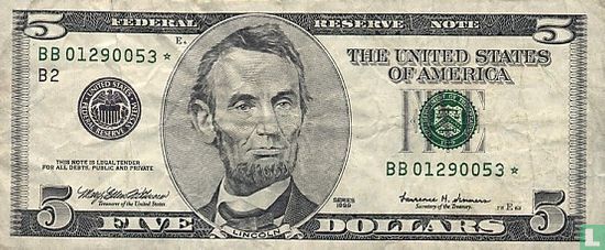 Verenigde Staten 5 dollars 1999 B - Afbeelding 1
