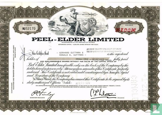 Peel-Elder Limited, Odd share certificate, Capital stock, w/o par value