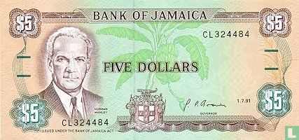 Jamaïque 5 Dollars 1991 - Image 1