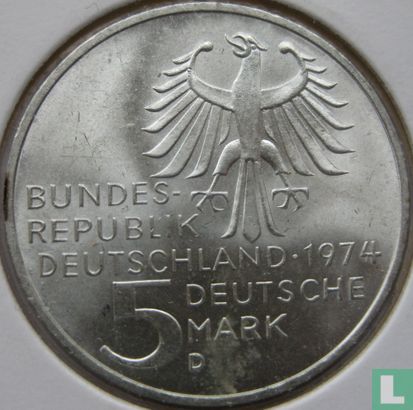 Duitsland 5 mark 1974 "250th anniversary Birth of  Immanuel Kant" - Afbeelding 1