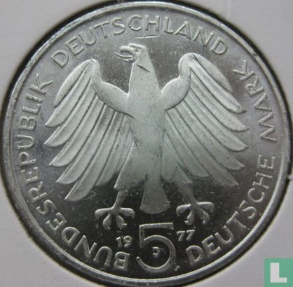 Duitsland 5 mark 1977 "200th anniversary Birth of Carl Friedrich Gauss" - Afbeelding 1
