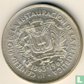 Dominican Republic 1 peso 1963 "100th anniversary Restoration of the Republic" - Image 2