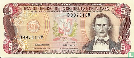 Dominikanische Republik 5 Pesos Oro 1990 - Bild 1