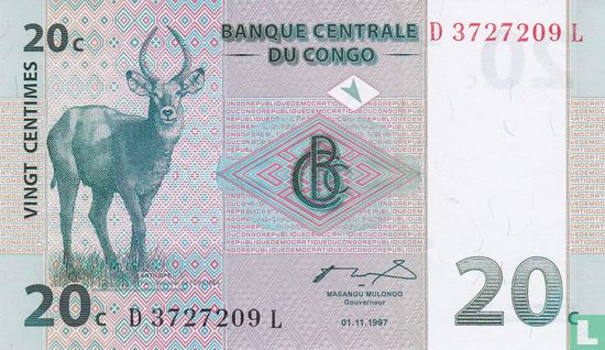 Congo 20 centimes 1997 - Image 1
