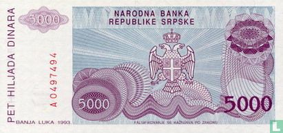 Srpska 5,000 Dinara 1993 - Image 2