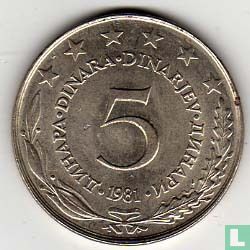 Joegoslavië 5 dinara 1981 - Afbeelding 1