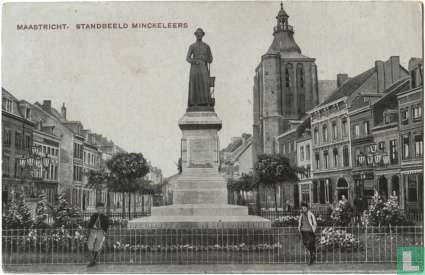 Maastricht Boschstraat met standbeeld Minckeleerse en St Mathiaskerk