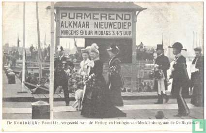De Koninklijke Familie, vergezeld van de Hertog en Hertogin van Mecklenburg, aan de Ruyterkade