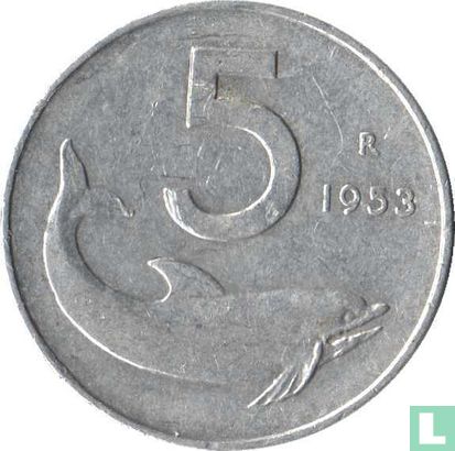 Italië 5 lire 1953 - Afbeelding 1