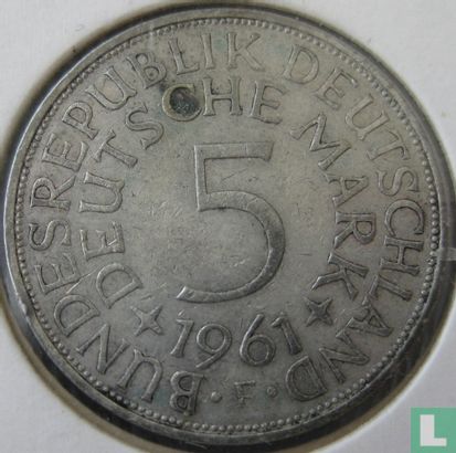 Allemagne 5 mark 1961 (F) - Image 1